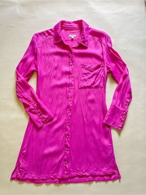Pilcro by Anthropologie Fuchsia Button Front Shirt Dress Size 6 Pink Midi